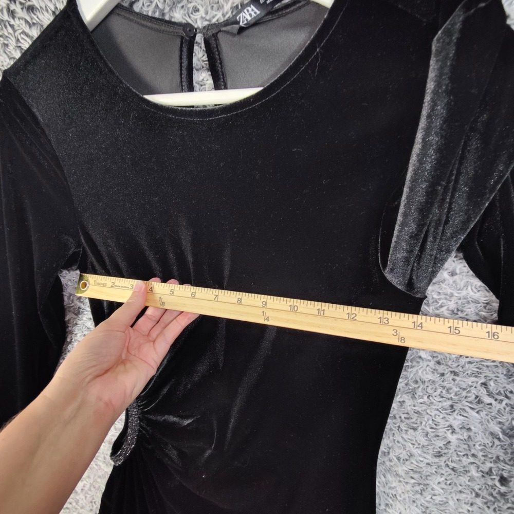 Zara Black Velvet Long Sleeve Mini Dress Womens Small Rhinestone Cutout Baddie - Picture 4 of 12